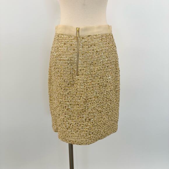 Kate Spade Sequin Tweed Gold Metallic Mini Pencil Skirt | Size 4 - Picture 5 of 10